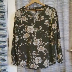 Soyaconcept Olive and Cream Floral Viscose Tunic Blouse L